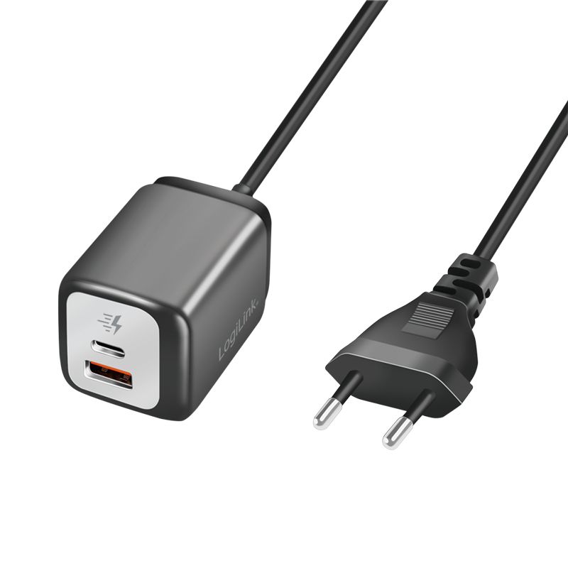 Caricatore Alimentatore GaN 1x USB-C™ 1x USB-A 30W con Cavo - Logilink IPW-USB-CBLCA30