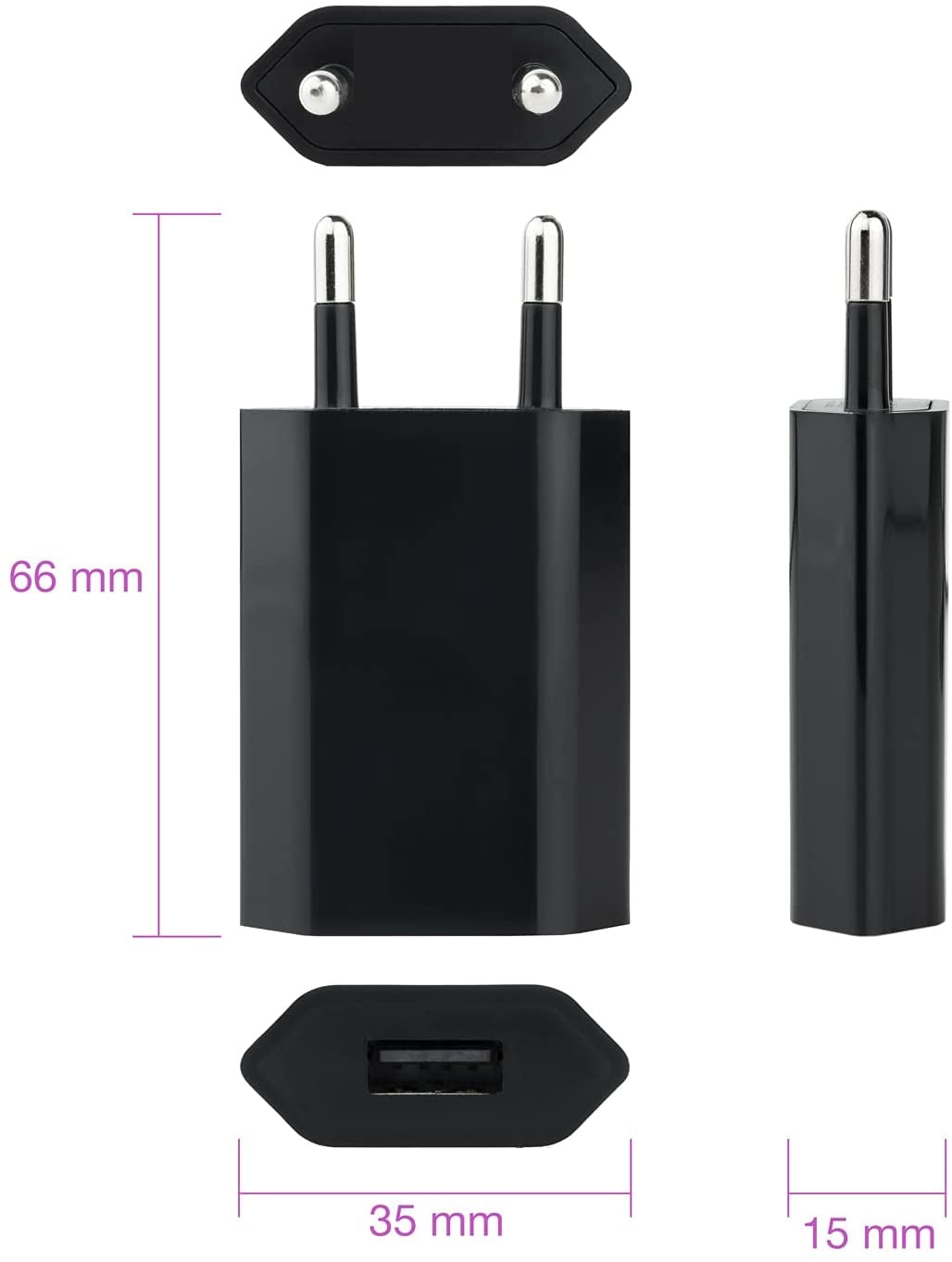 Caricatore USB 1A Compatto Spina Europea Nero - Techly IPW-USB-ECBKG