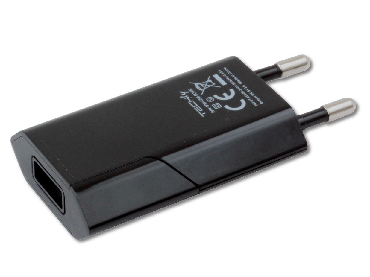 Caricatore USB 1A Compatto Spina Europea Nero - Techly IPW-USB-ECBKG