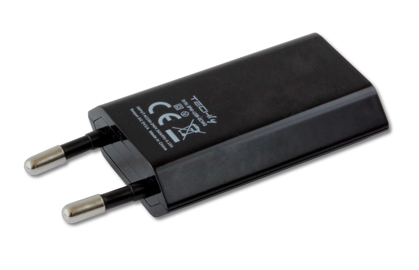 Caricatore USB 1A Compatto Spina Europea Nero - Techly IPW-USB-ECBKG