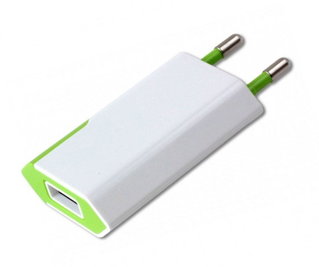 1 USB Charger Compact European Plug White/Green - Techly IPW-USB-ECWG