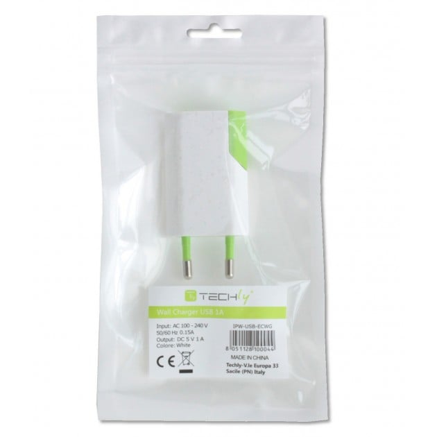 Caricatore USB 1A Compatto Spina Europea Bianco/Verde - Techly IPW-USB-ECWG