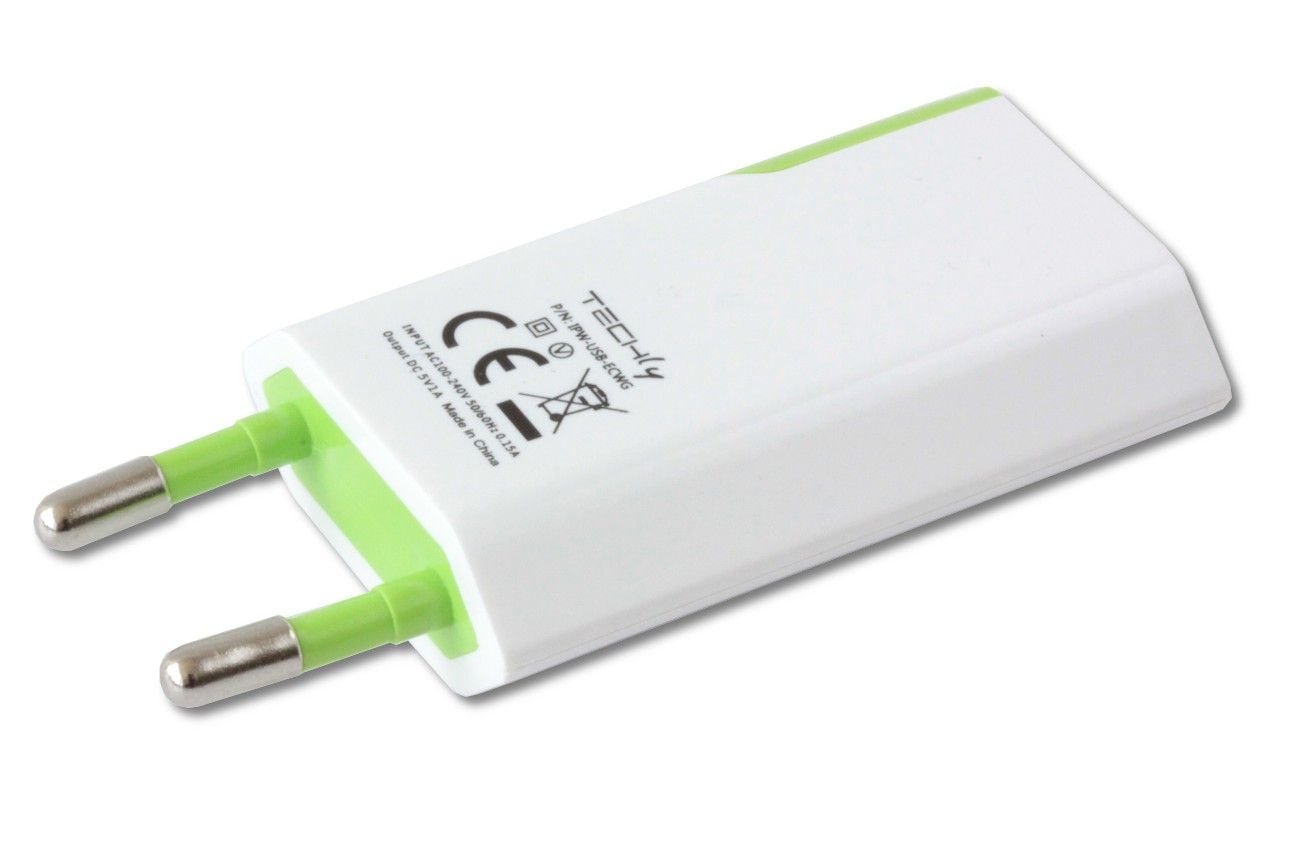 Caricatore USB 1A Compatto Spina Europea Bianco/Verde - Techly IPW-USB-ECWG