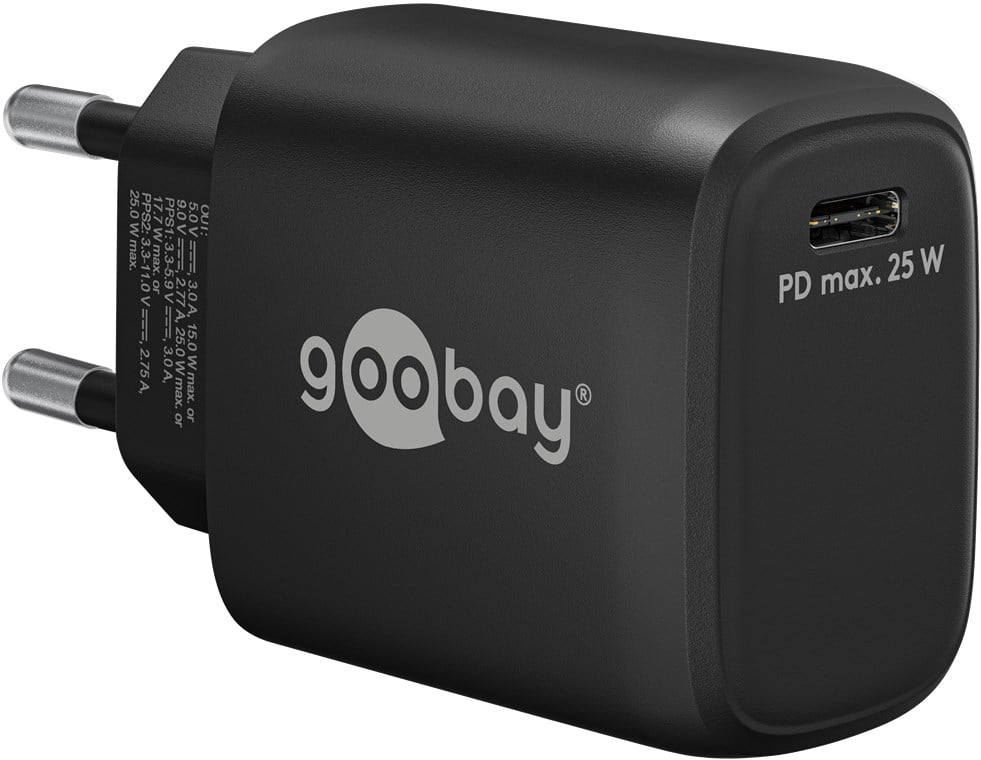 Caricatore Alimentatore GaN USB-C™ PD da Muro 25W Nero - Goobay IPW-USB-G25BK