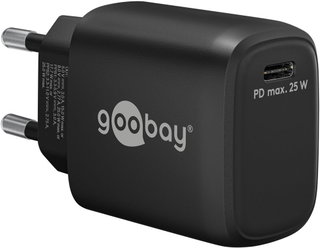 Caricatore GaN USB-C PD 25W da Muro Nero - Goobay IPW-USB-G25BK