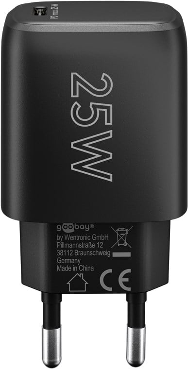 Caricatore Alimentatore GaN USB-C™ PD da Muro 25W Nero - Goobay IPW-USB-G25BK