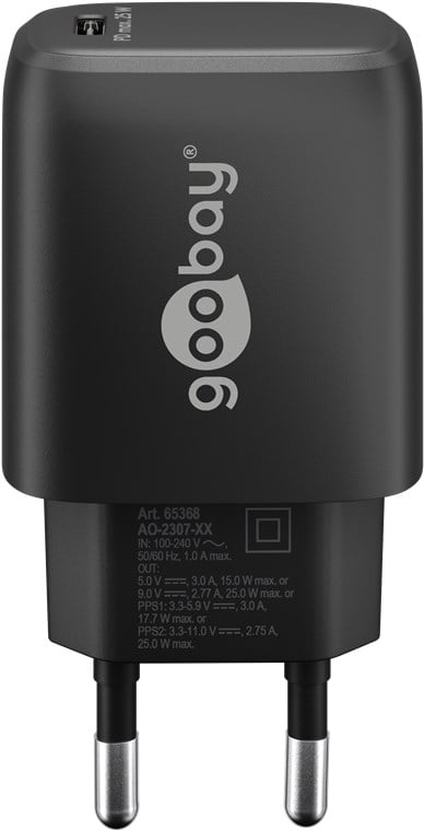 Caricatore Alimentatore GaN USB-C™ PD da Muro 25W Nero - Goobay IPW-USB-G25BK