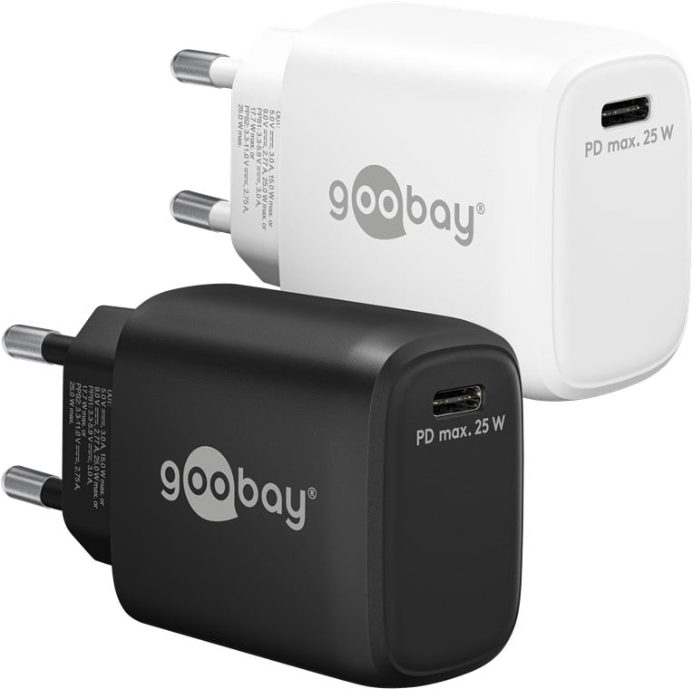 Caricatore Alimentatore GaN USB-C™ PD da Muro 25W Nero - Goobay IPW-USB-G25BK