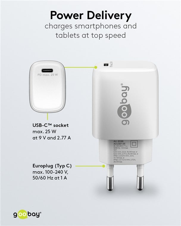 GAN USB-C PD 25 W Charger from White Wall - Goobay IPW-USB-G 25 WH