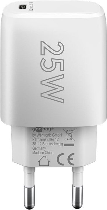 Caricatore GaN USB-C PD 25W da Muro Bianco - Goobay IPW-USB-G25WH