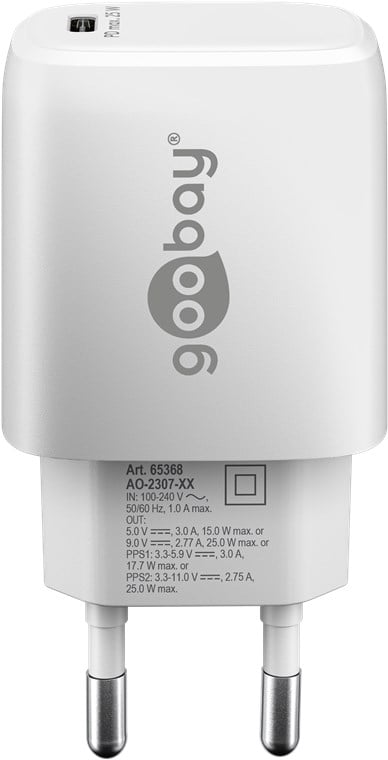 GAN USB-C PD 25 W Charger from White Wall - Goobay IPW-USB-G 25 WH