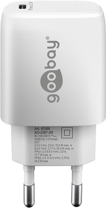 Caricatore GaN USB-C PD 25W da Muro Bianco - Goobay IPW-USB-G25WH