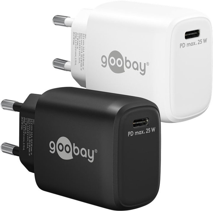 Caricatore GaN USB-C PD 25W da Muro Bianco - Goobay IPW-USB-G25WH