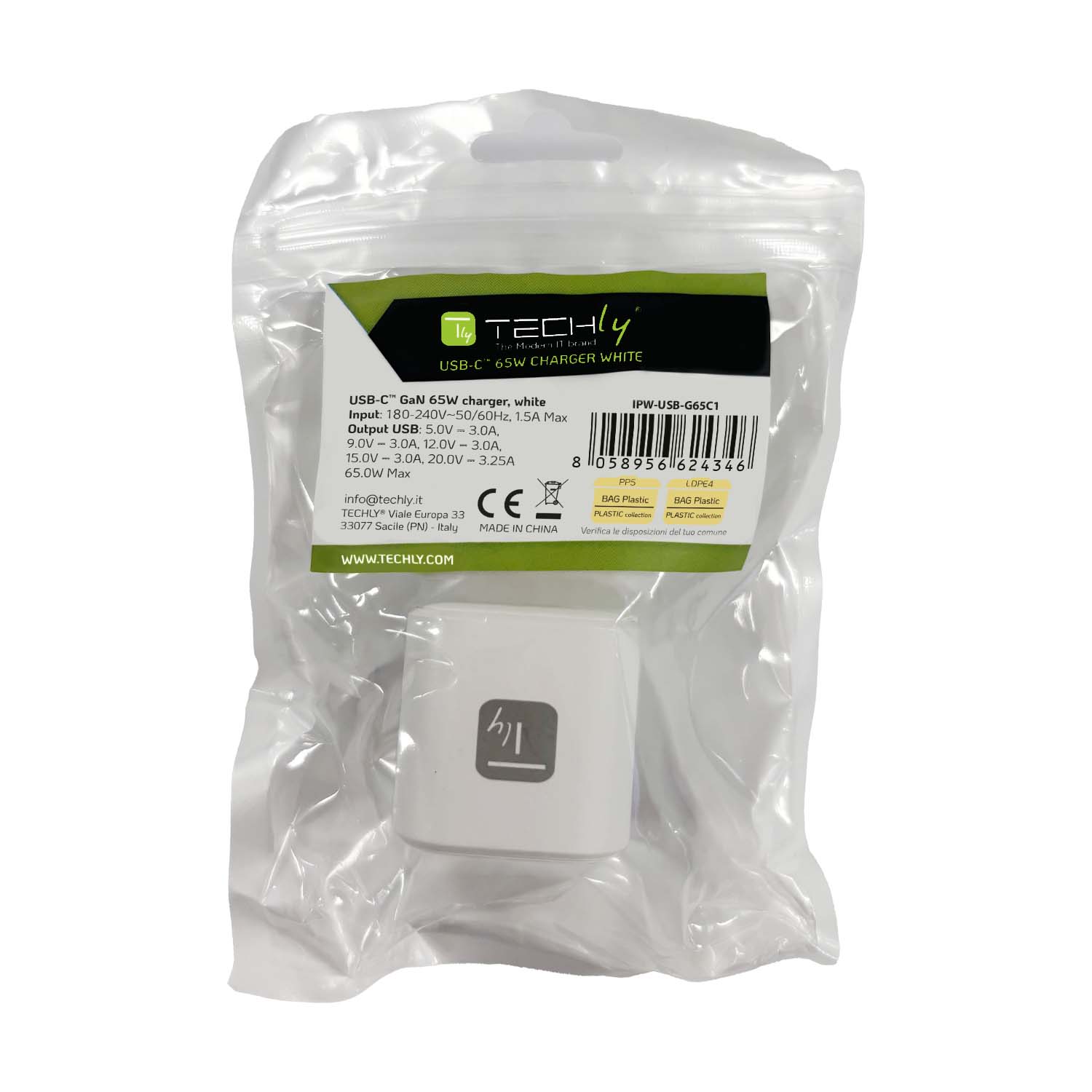 Caricatore Alimentatore GaN USB-C™ da Muro 65W - Techly IPW-USB-G65C1