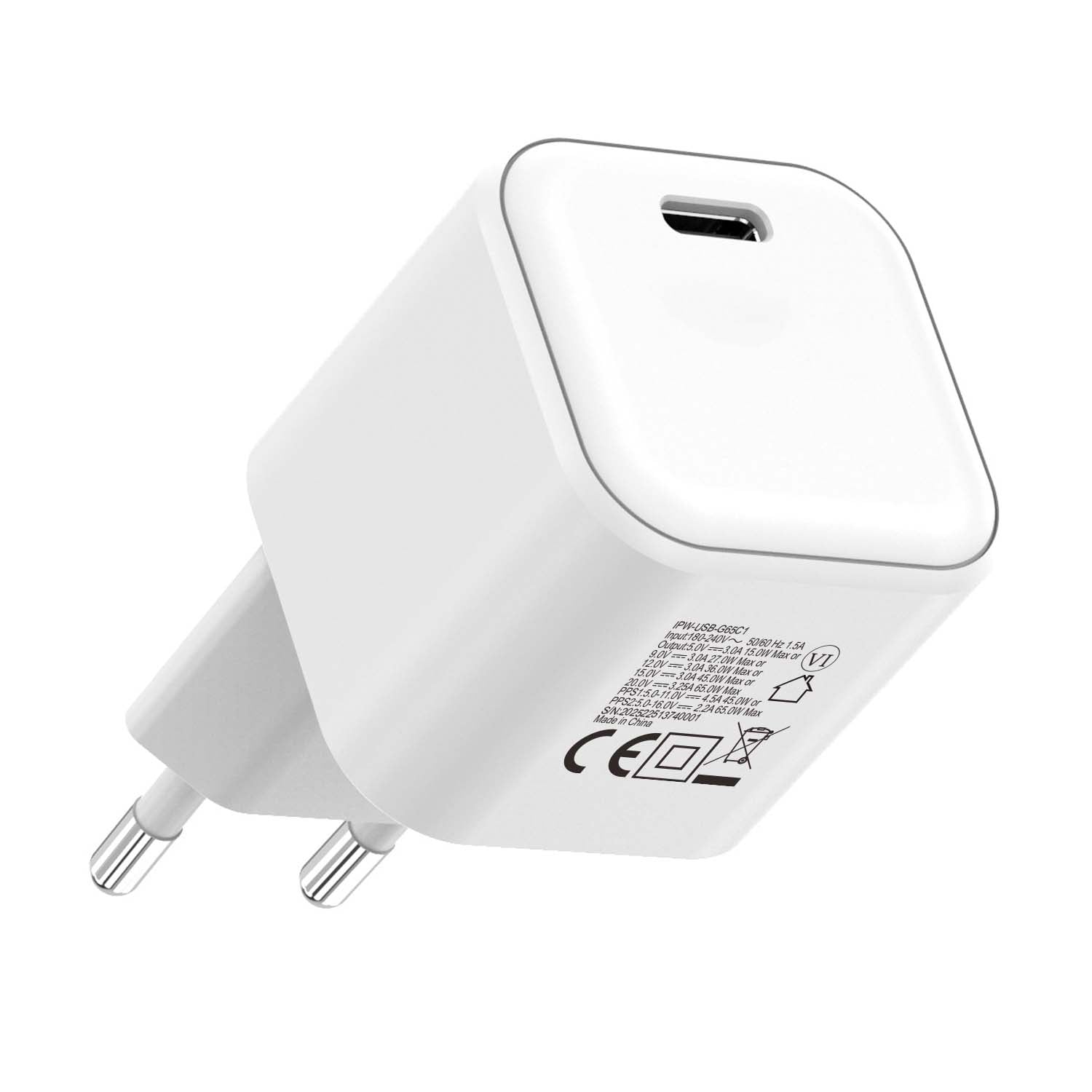 Caricatore Alimentatore GaN USB-C™ da Muro 65W - Techly IPW-USB-G65C1