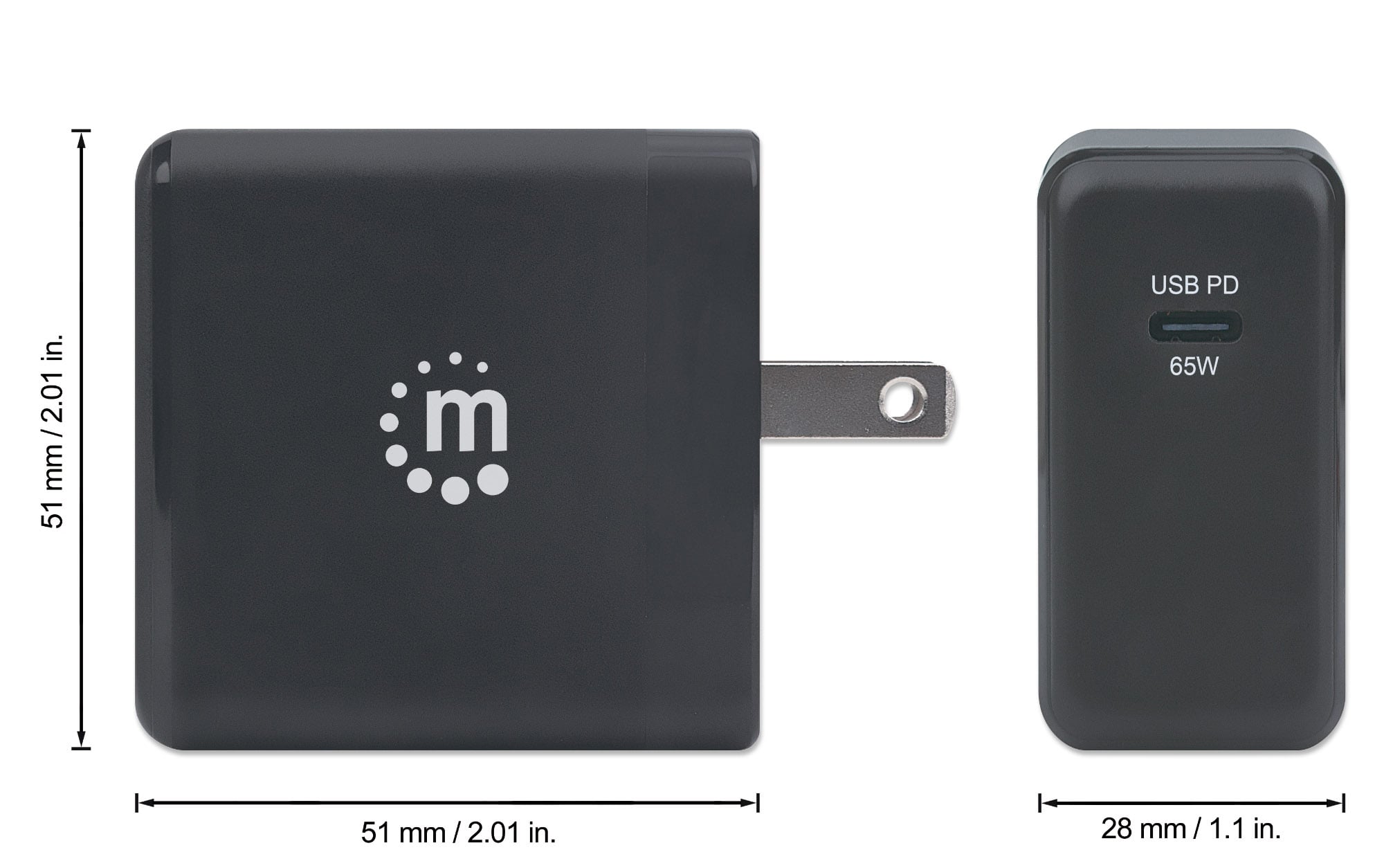 Wall Charger GAN Tech 65 W USB-C PD travel - Manhattan IPW-USB-G 65 W