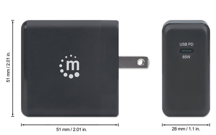Caricatore da muro GaN Tech 65W USB-C PD viaggio - Manhattan IPW-USB-G65W