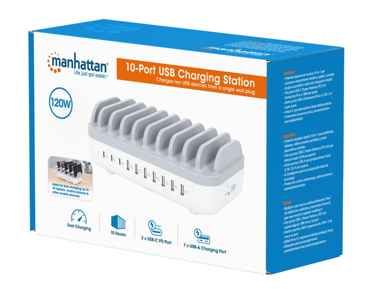 Docking Station Stazione di Ricarica 10 Porte USB 120W - Manhattan IPW-USB-MULTI3C7A