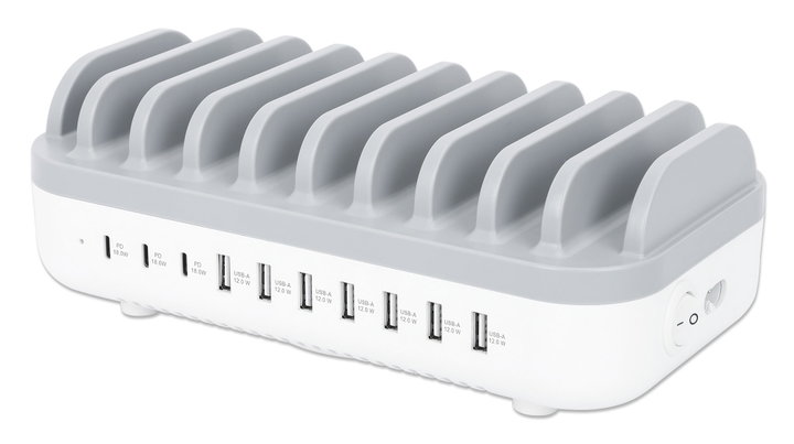 Docking Station Stazione di Ricarica 10 Porte USB 120W - Manhattan IPW-USB-MULTI3C7A