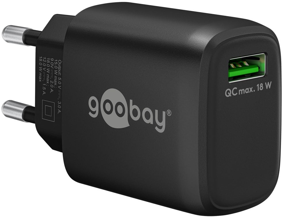 Caricabatterie Ricarica Rapida USB QC 3.0 (18 W) Nero - Goobay IPW-USB-QB18B