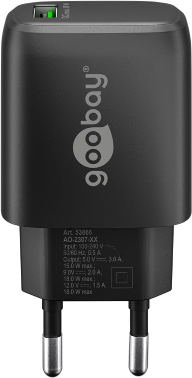 Caricabatterie Ricarica Rapida USB QC 3.0 (18 W) Nero - Goobay IPW-USB-QB18B
