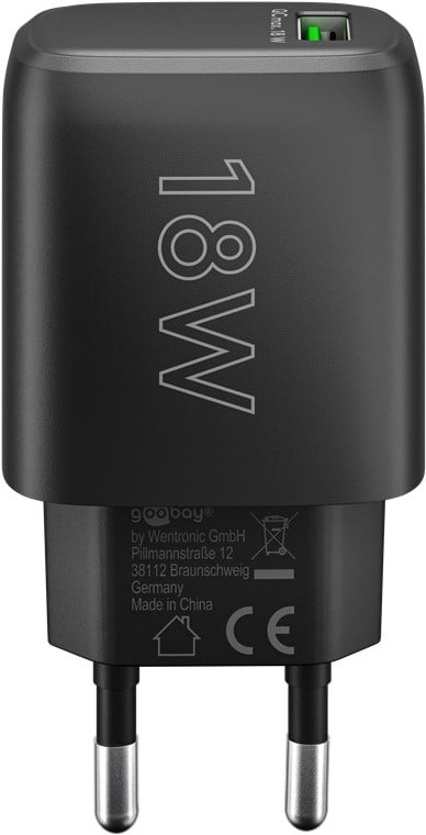 Caricabatterie Ricarica Rapida USB QC 3.0 (18 W) Nero - Goobay IPW-USB-QB18B