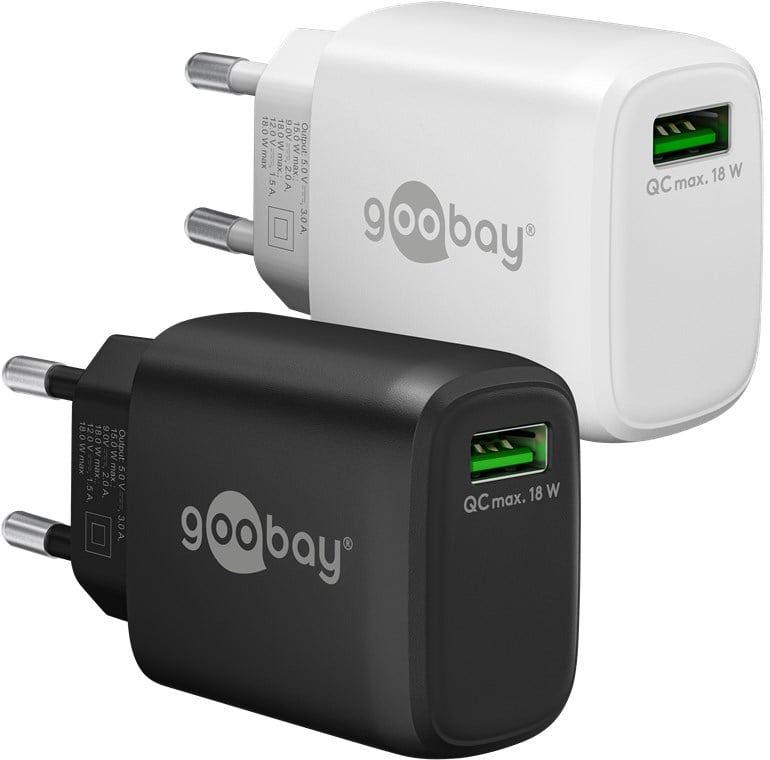 Caricabatterie Ricarica Rapida USB QC 3.0 (18 W) Nero - Goobay IPW-USB-QB18B