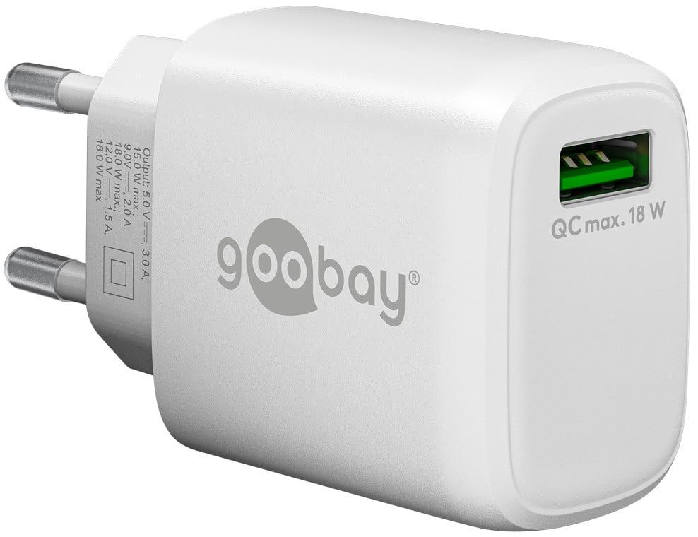 Caricabatterie Ricarica Rapida USB QC 3.0 (18 W) Bianco - Goobay IPW-USB-QB18W