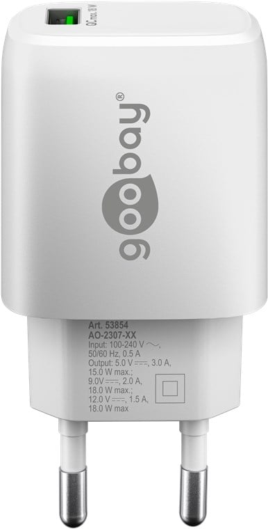 Caricabatterie Ricarica Rapida USB QC 3.0 (18 W) Bianco - Goobay IPW-USB-QB18W
