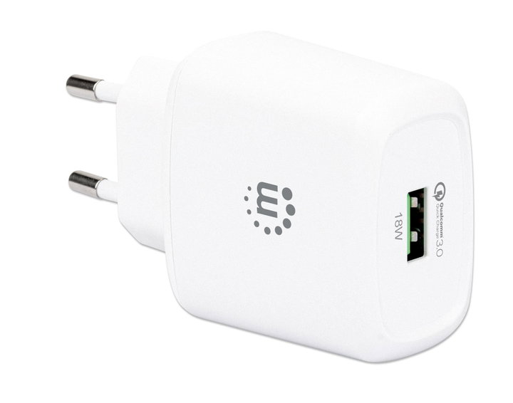 Caricatore USB da Muro QC3.0 18W Quick Charge Bianco - Manhattan IPW-USB-QC3WH