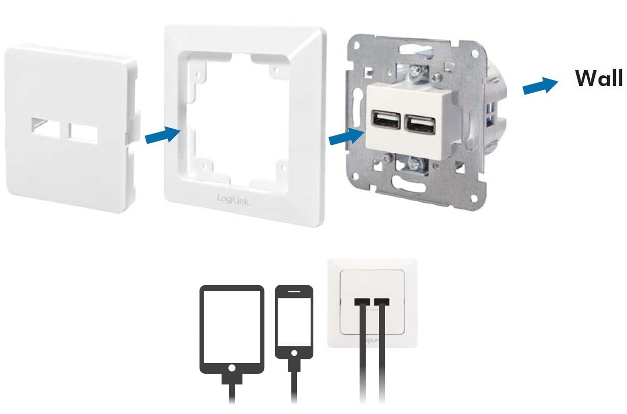 Presa a Muro 2 porte USB Bianco - Logilink IPW-USB-W02U