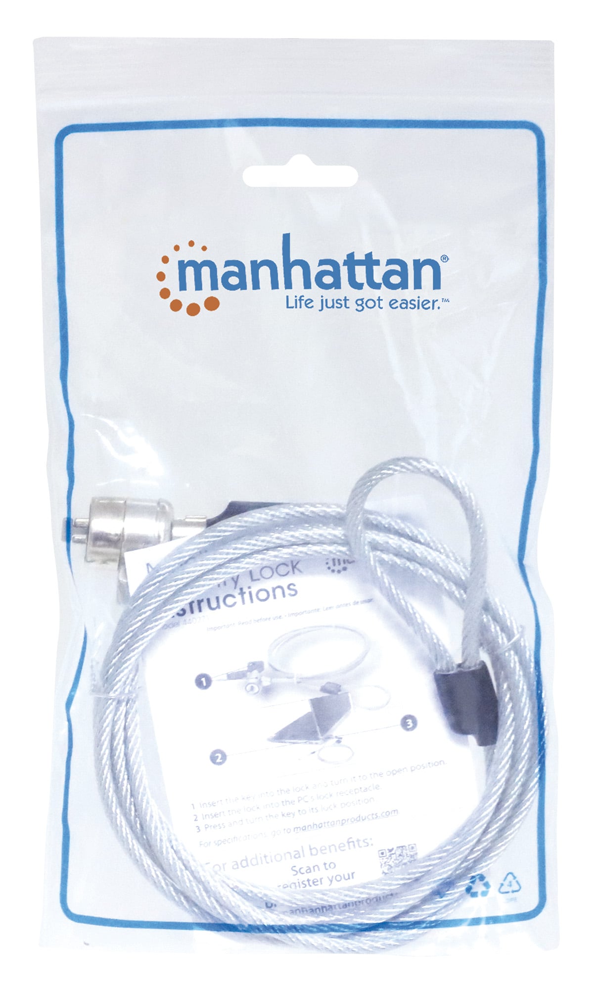 Cavo di Sicurezza in Acciaio con Lucchetto per Notebook - Manhattan IQ-LOK-08-K