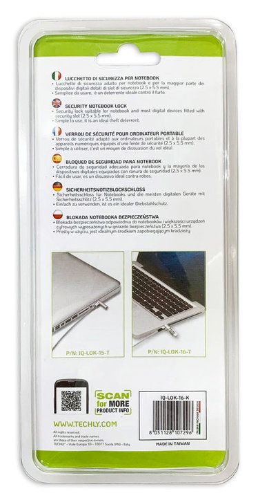 Lucchetto di Sicurezza per Notebook con Chiave, Nano Slot - Techly IQ-LOK-15-K