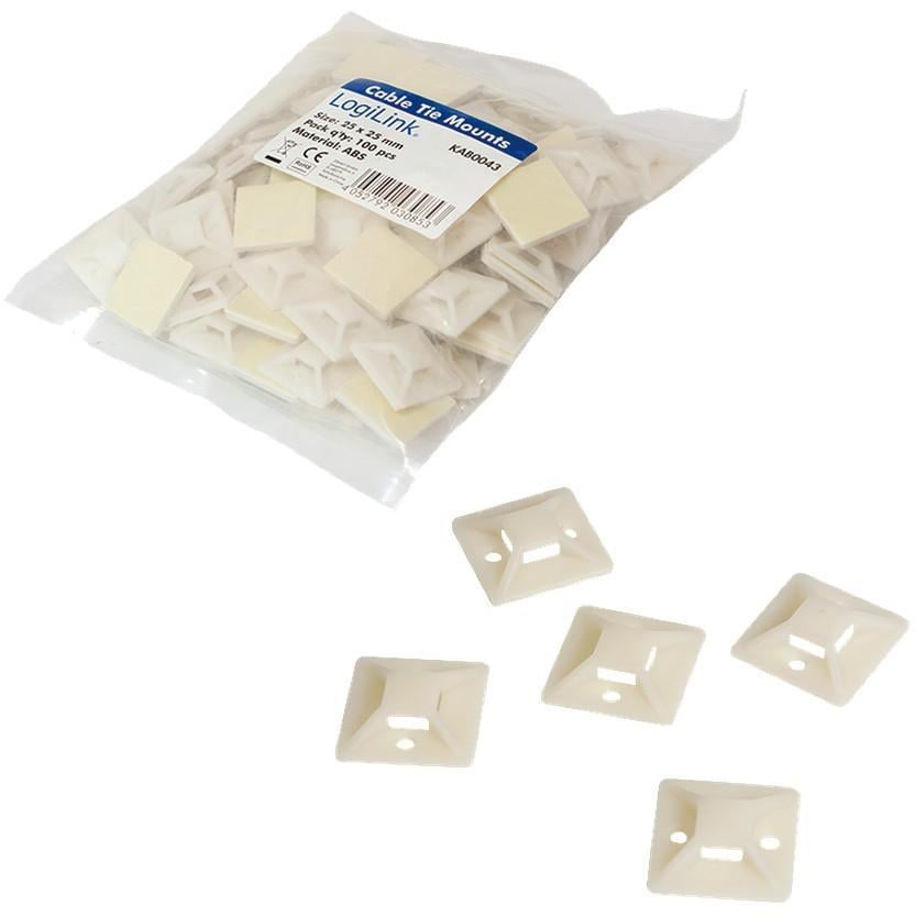 Supporto Autoadesivo 25x25mm per Fascette 100 Pz Beige - Logilink ISWT-1025