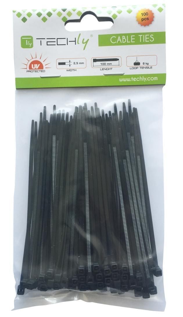 Fascette Fermacavi Autobloccanti 140x3,6mm in Nylon 100pz Nero - Techly ISWT-14235-BK
