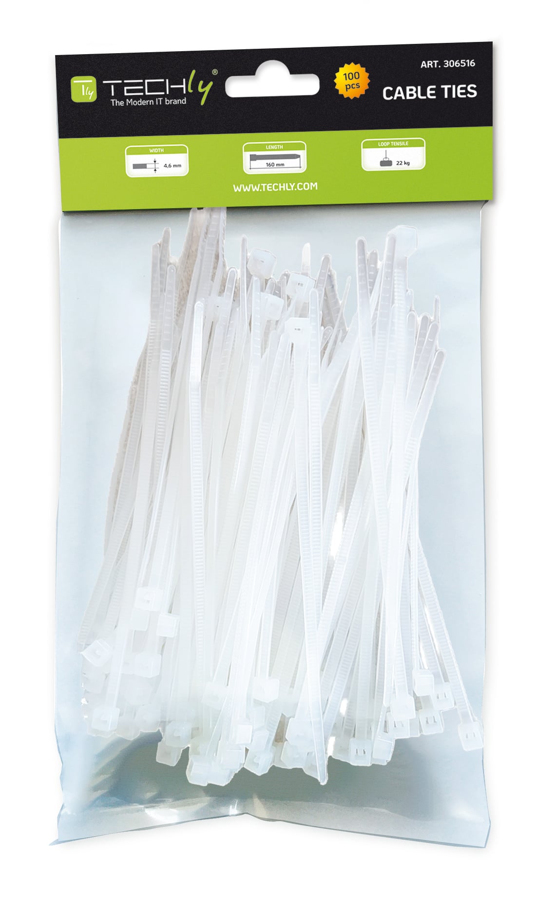 Fascette Fermacavi Autobloccanti 160x4,8mm in Nylon 100pz Bianco - Techly ISWT-16045