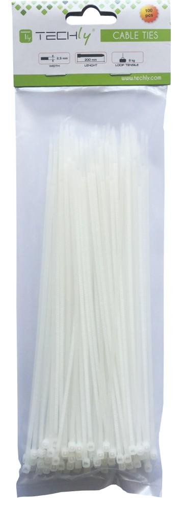 Fascette Fermacavi Autobloccanti 200x2,5mm in Nylon 100pz Bianco - Techly ISWT-20026