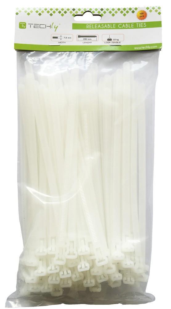 Fascette Fermacavi Riutilizzabili 200x7,6mm in Nylon 100pz Bianco - Techly ISWT-876200