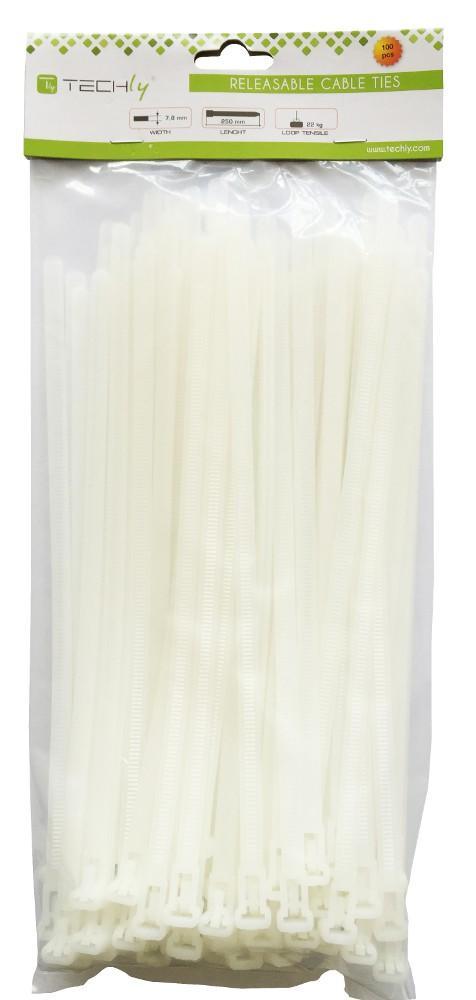 Fascette Fermacavi Riutilizzabili 250x7,6mm in Nylon 100pz Bianco - Techly ISWT-876250