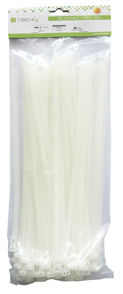 Fascette Fermacavi Riutilizzabili 300x7,6mm in Nylon 100pz Bianco - Techly ISWT-876300