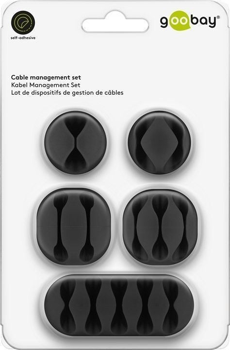Clip Fermacavo Set da 5 pz Varie Misure Nero - Goobay ISWT-CL-SET5BK