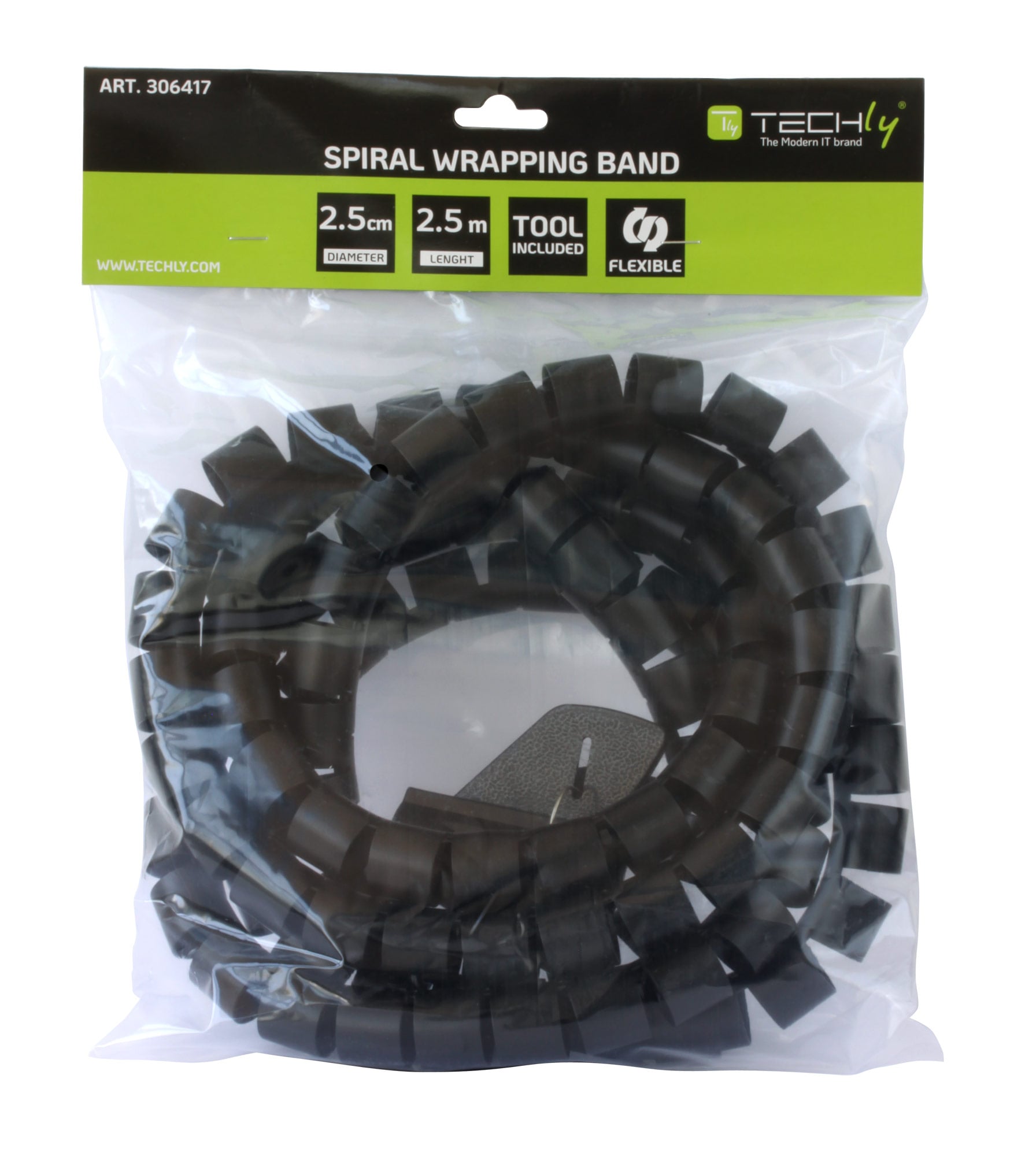 Guaina Raccogli Cavi ø 25mm Lunghezza 2,5m con Inseritore - Techly ISWT-KIT-BK