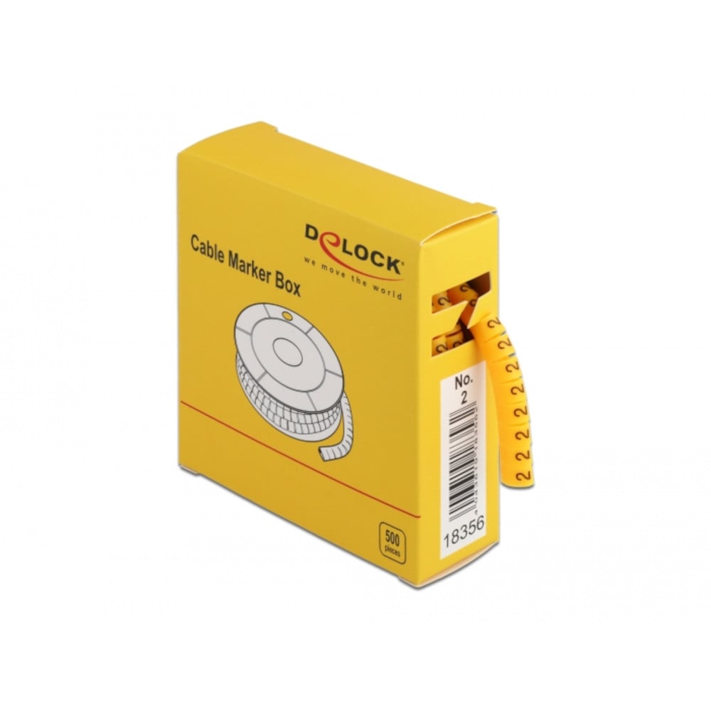 Scatola Segnacavo Giallo 500 Pezzi Numero 2 - Delock ISWT-MARK-2-500