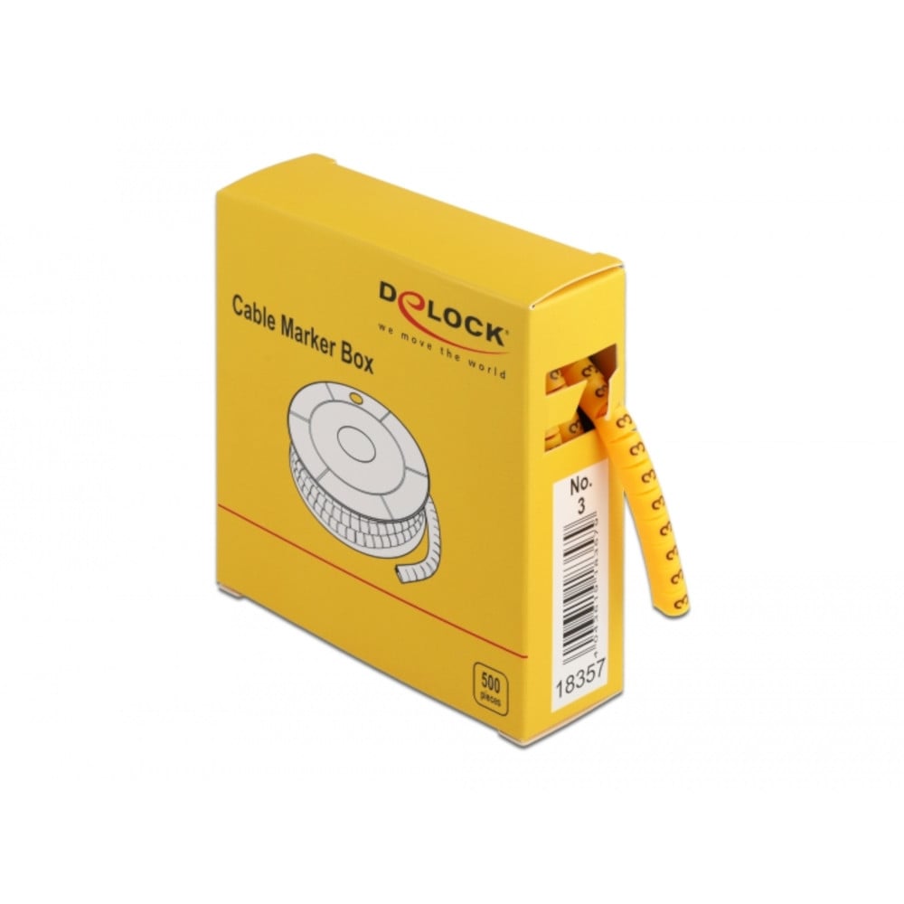 Scatola Segnacavo Giallo 500 Pezzi Numero 3 - Delock ISWT-MARK-3-500