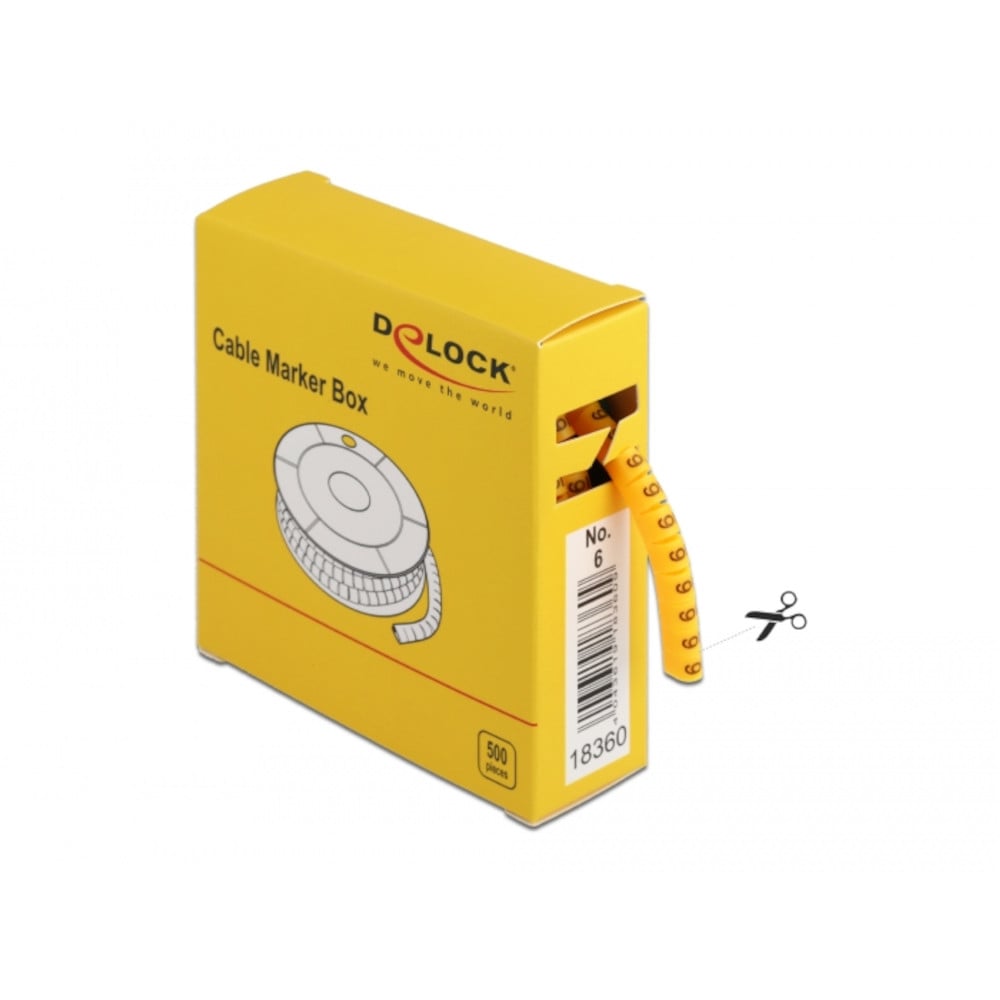 Scatola Segnacavo Giallo 500 Pezzi Numero 6 - Delock ISWT-MARK-6-500