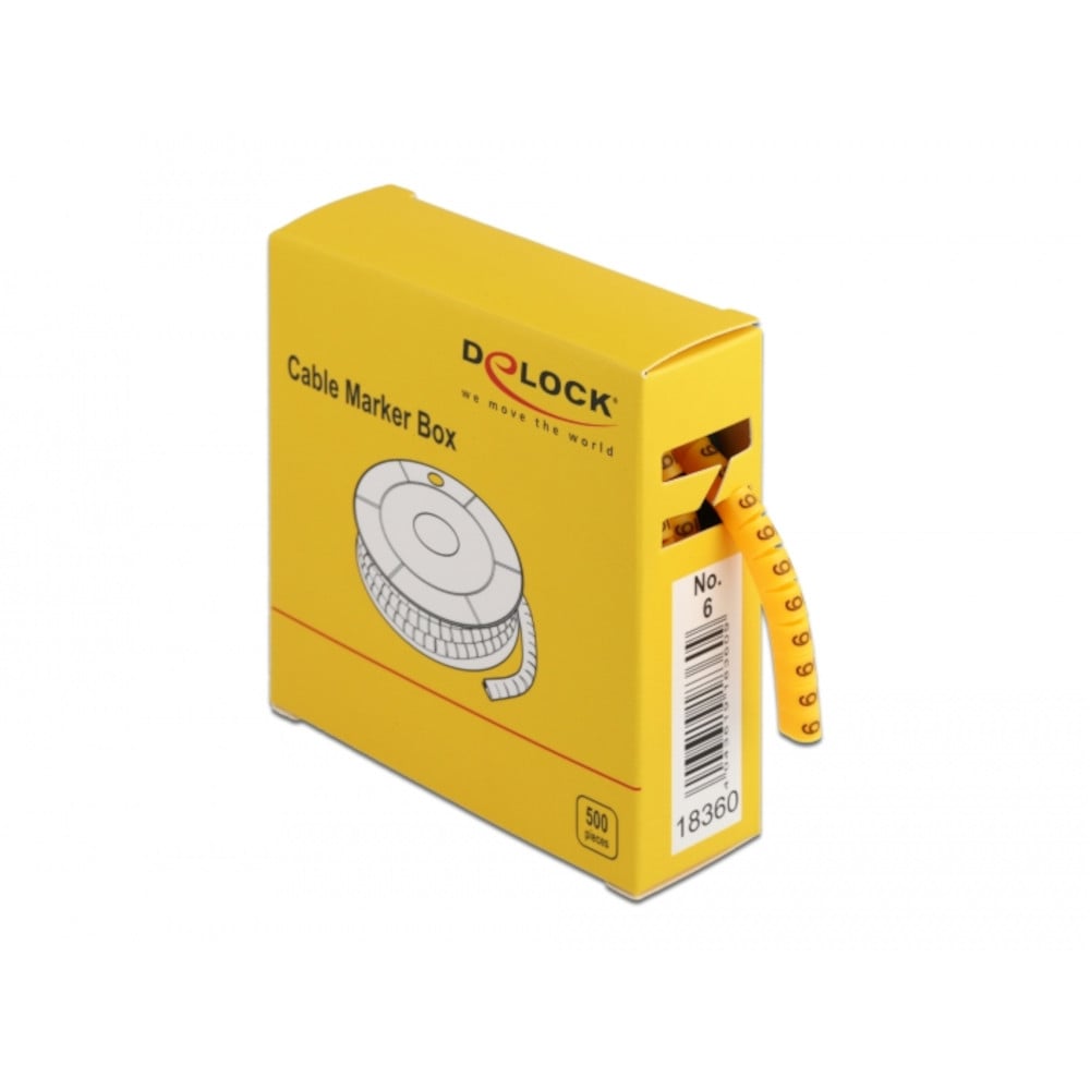 Scatola Segnacavo Giallo 500 Pezzi Numero 6 - Delock ISWT-MARK-6-500