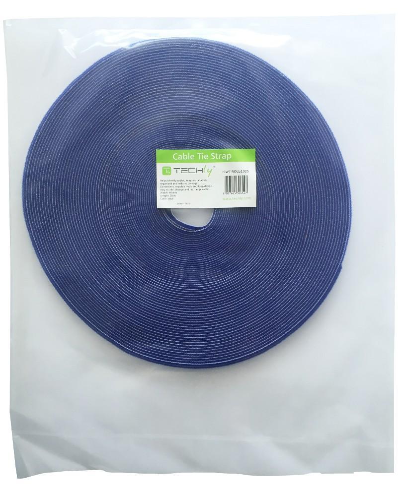 Rotolo di Feltro Adesivo Fermacavi Lunghezza 25m Larghezza 10 mm Blu - Techly ISWT-ROLL-1025