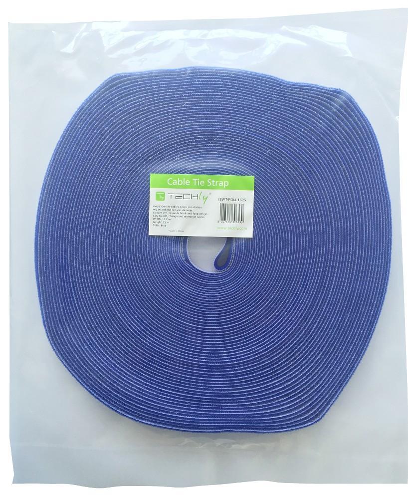 Rotolo di Feltro Adesivo Fermacavi Lunghezza 25m Larghezza 16 mm Blu - Techly ISWT-ROLL-1625