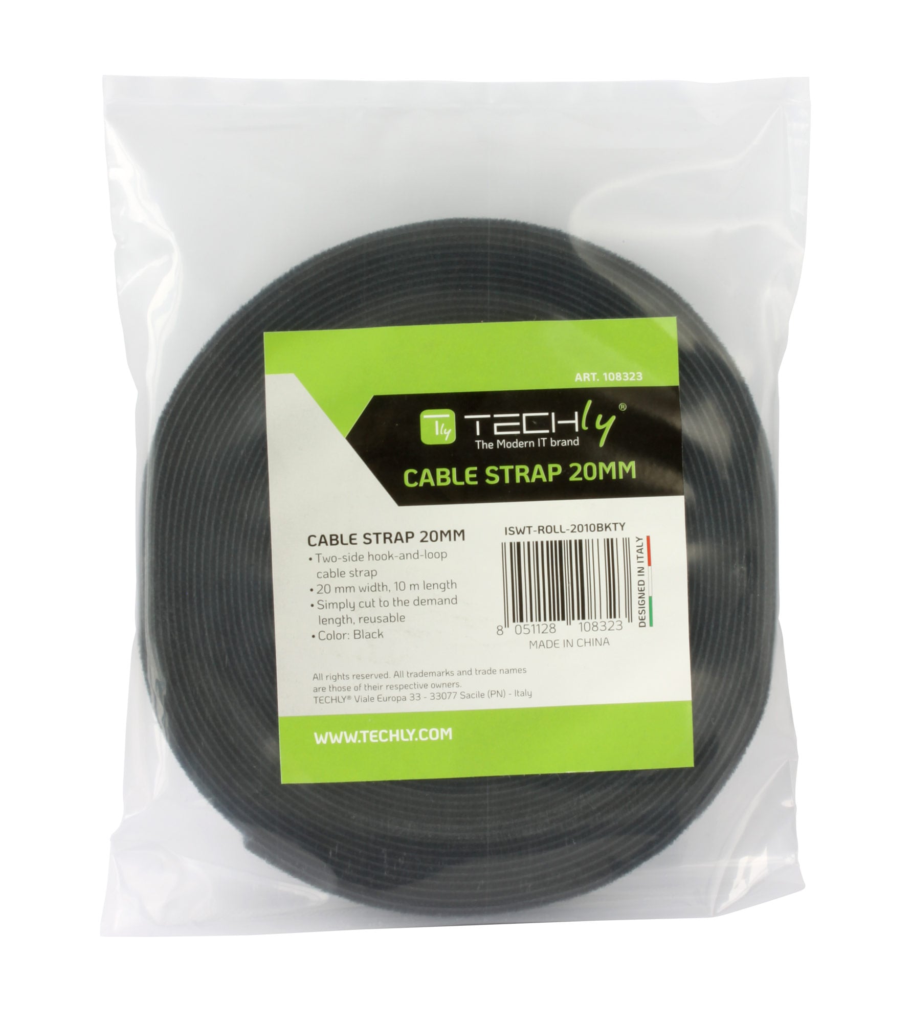 Rotolo di Feltro Adesivo Gestione cavi Lunghezza 10m Larghezza 20mm Nero - Techly ISWT-ROLL-2010BKTY