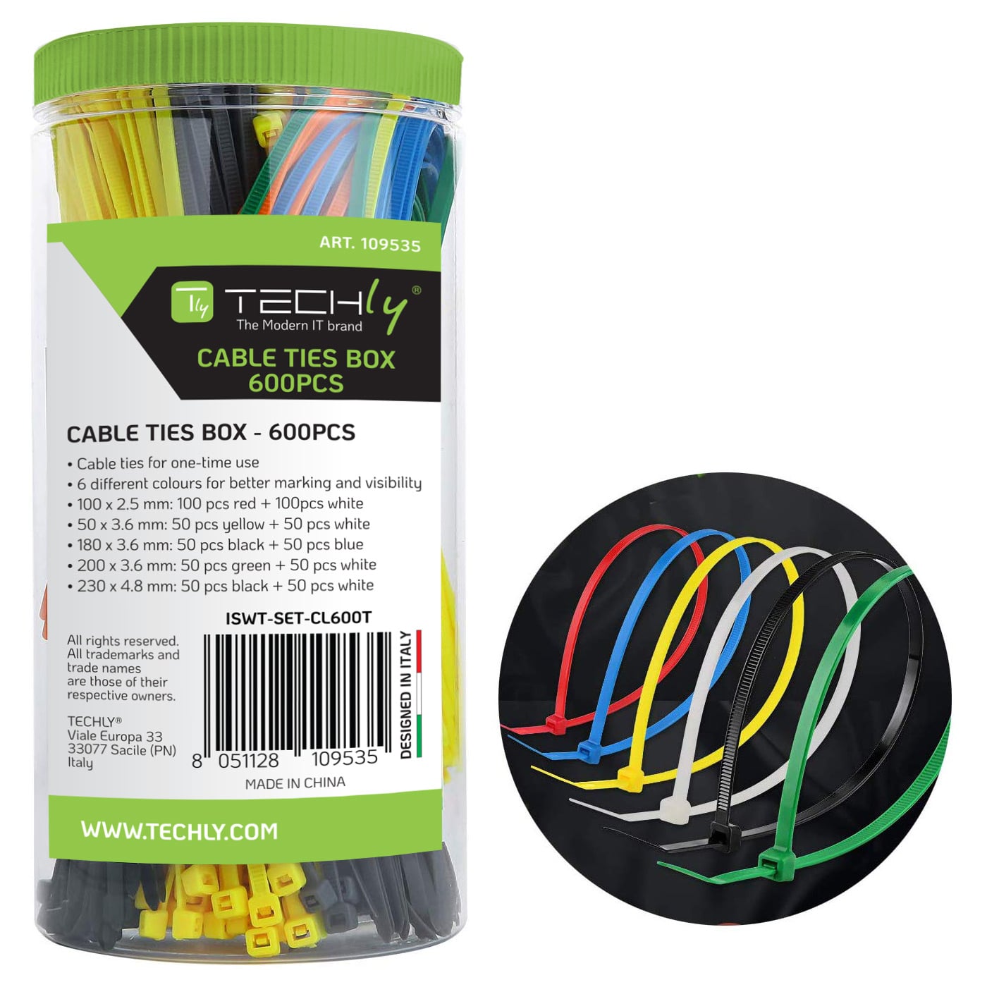 Fascette Fermacavo Colorate Kit da 600pz - Techly ISWT-SET-CL600T